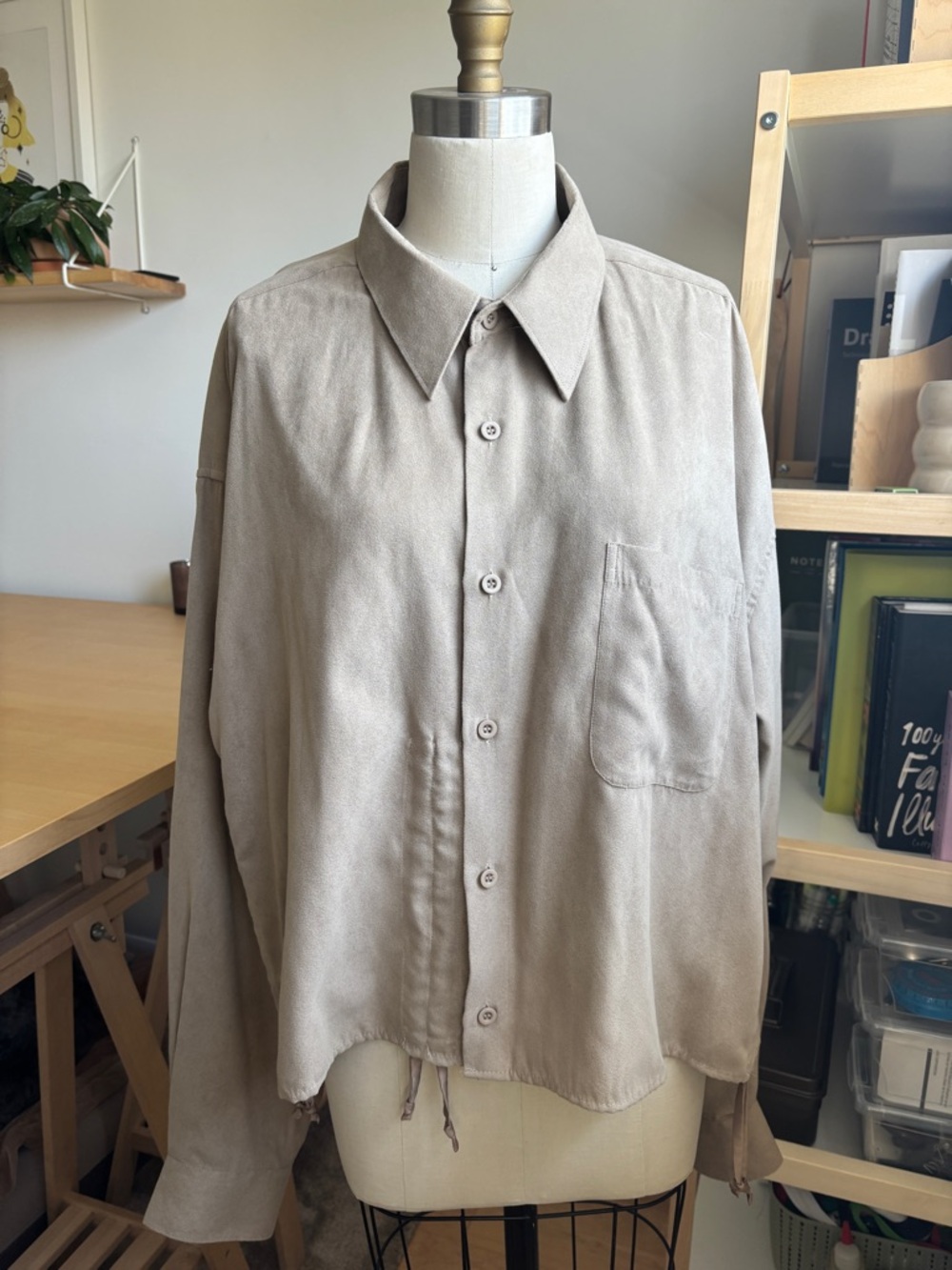 Taupe Sueded Button-Front Overshirt Jacket